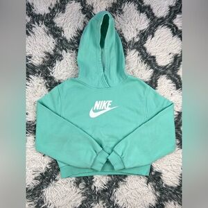 Nike Sportswear Kids Girls Crop Club Fleece Pullover Hoodie Sz Large Mint Green